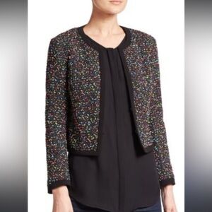 Diane Von Furstenberg Emery Black Multicolor Boucle Tweed Jacket Women's Size 14